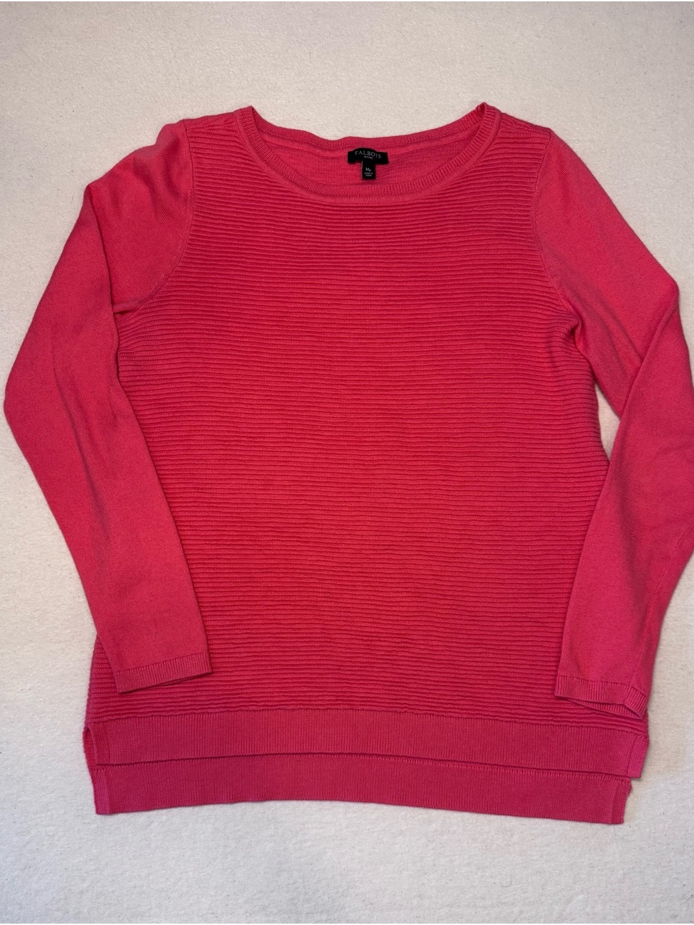 Talbots Coral Ribbed Long Sleeve lightweight Crewneck Sweater Elevated Classic